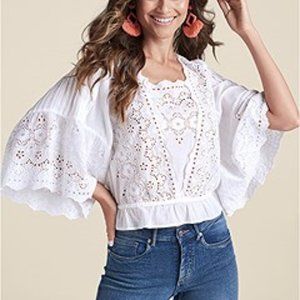 Venus Womens White Eyelet Bell Sleeve Top Size 10